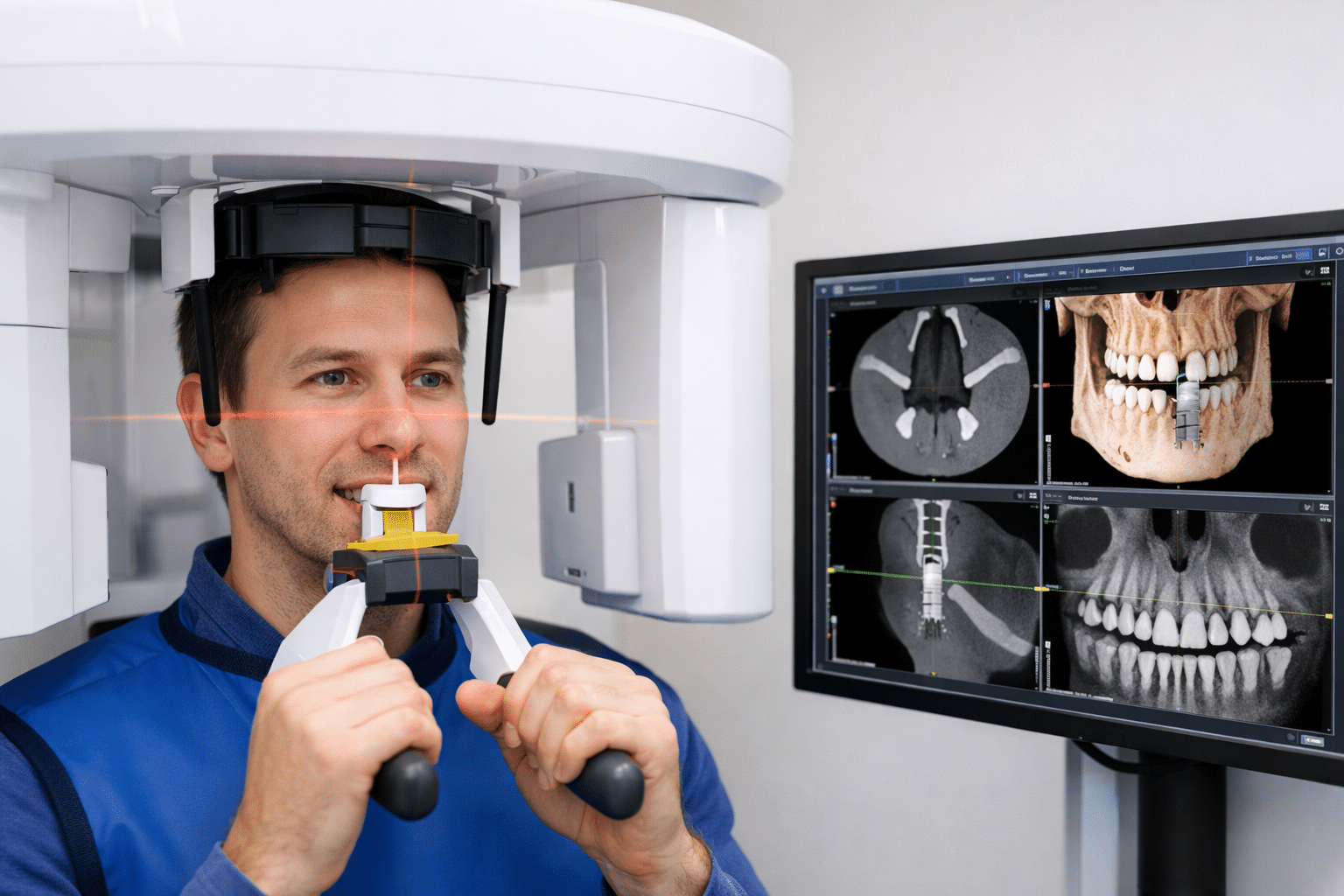 Dental CBCT scan capturing 3D imaging of jaw and teeth for implant planning